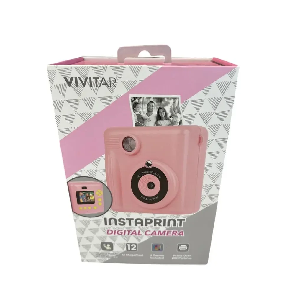Vivitar Instaprint Digital Camera Pink Compact 4 Games 12mp USB-C Strap Included